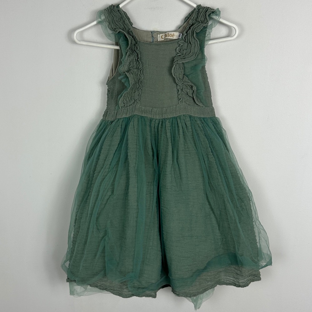 Chloe Girls Green Tulle Dress Size 140 or 10 Layered Party Square‎ Neck Ruffle